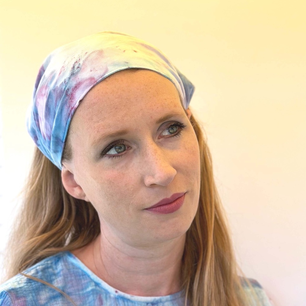 Ice Dye Bandana Headband Hand Dyed Celestial Blue Purple Yoga Kerchief Workout